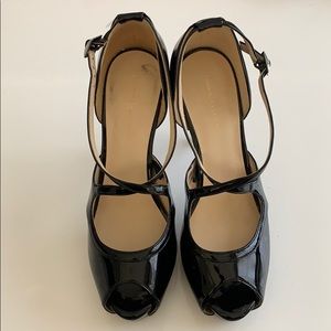 Peep toe patent heels